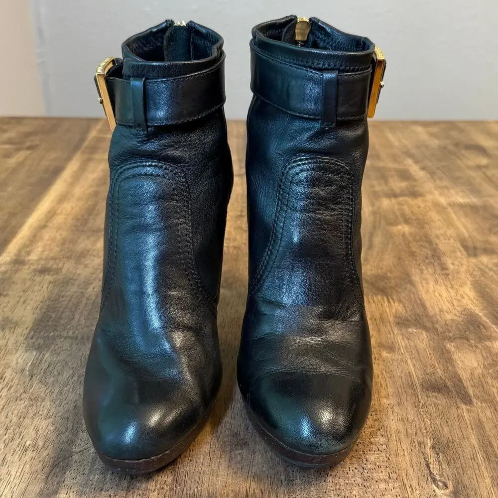 Tory Burch Ankle Boots Melrose Mestico Leather Heel Moto Black Logo Women’s 9.5